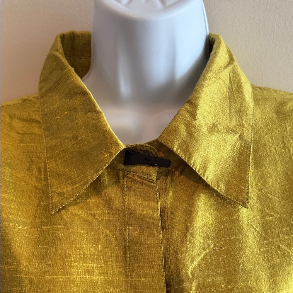 100% Silk Chartreuse/gold Women's Blazer Size: L - Picture 3 of 8